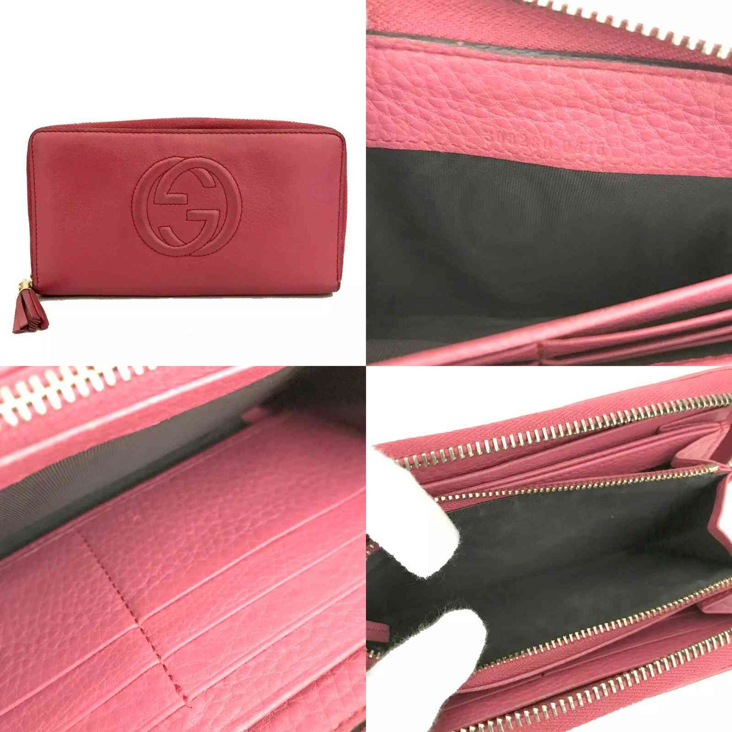 \Gucci  Pebbled Calfskin Soho Zip Around Wallet Red