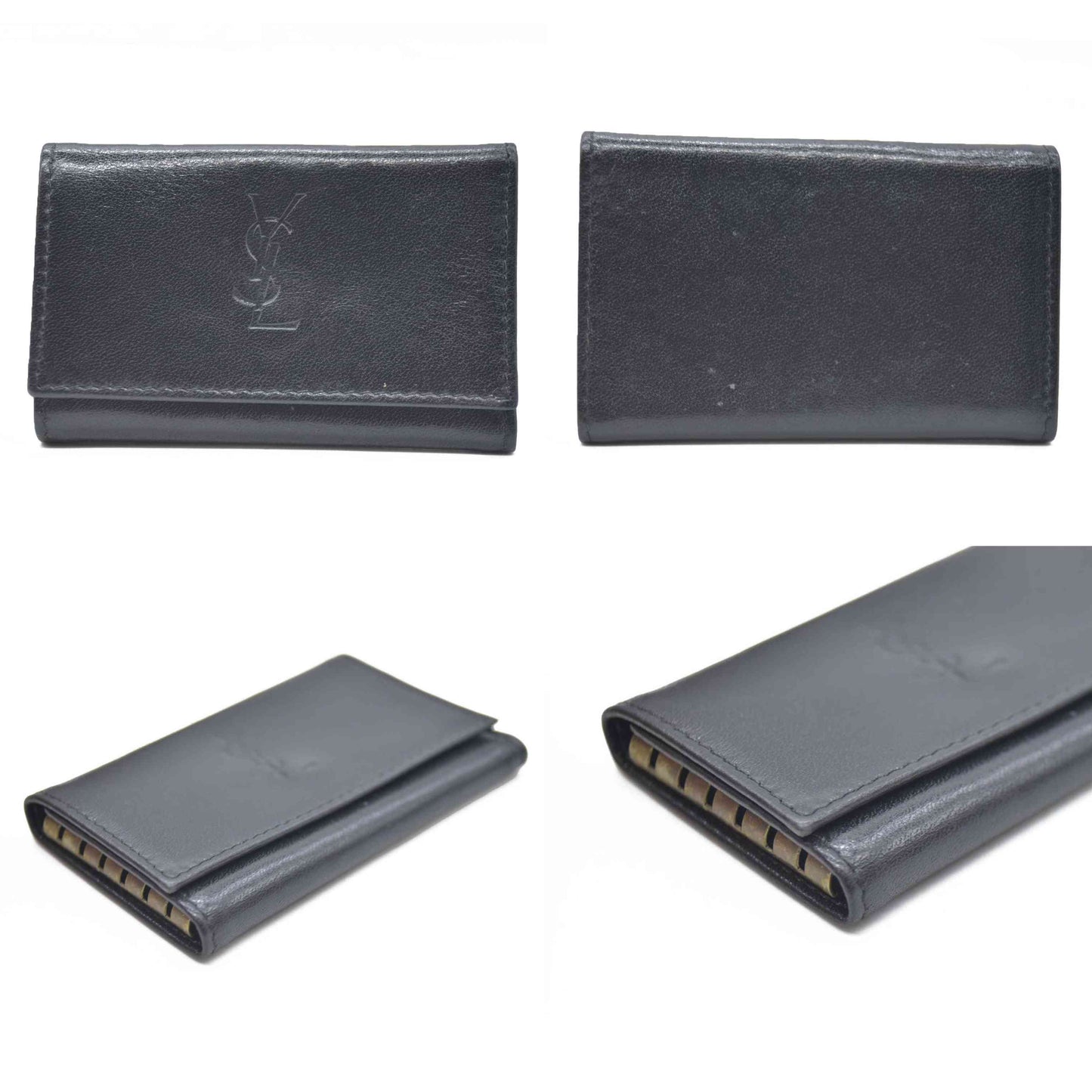 Auction $400 Yves Saint Laurent YSL Logo Leather 6 Ring Key Case Black