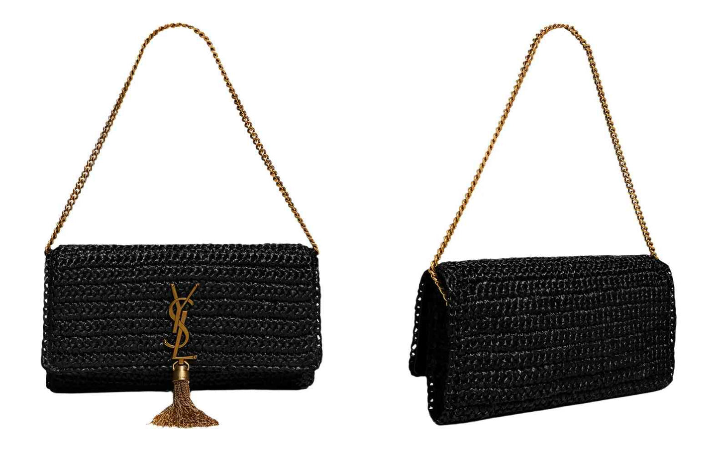 Saint Laurent  Raffia Monogram Tassel Kate 99 Black