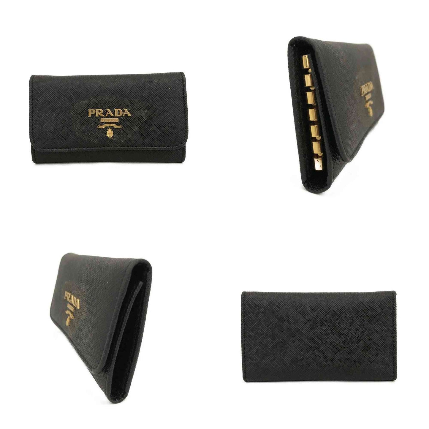 PRADA Saffiano Leather 6 Ring Key Case Black