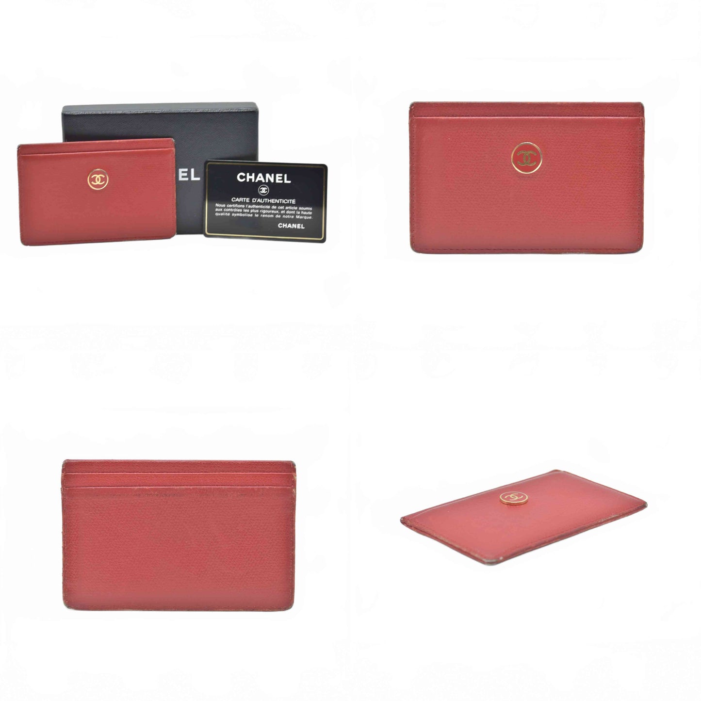 $575 2004 Chanel Caviar CC Button Card Holder Red
