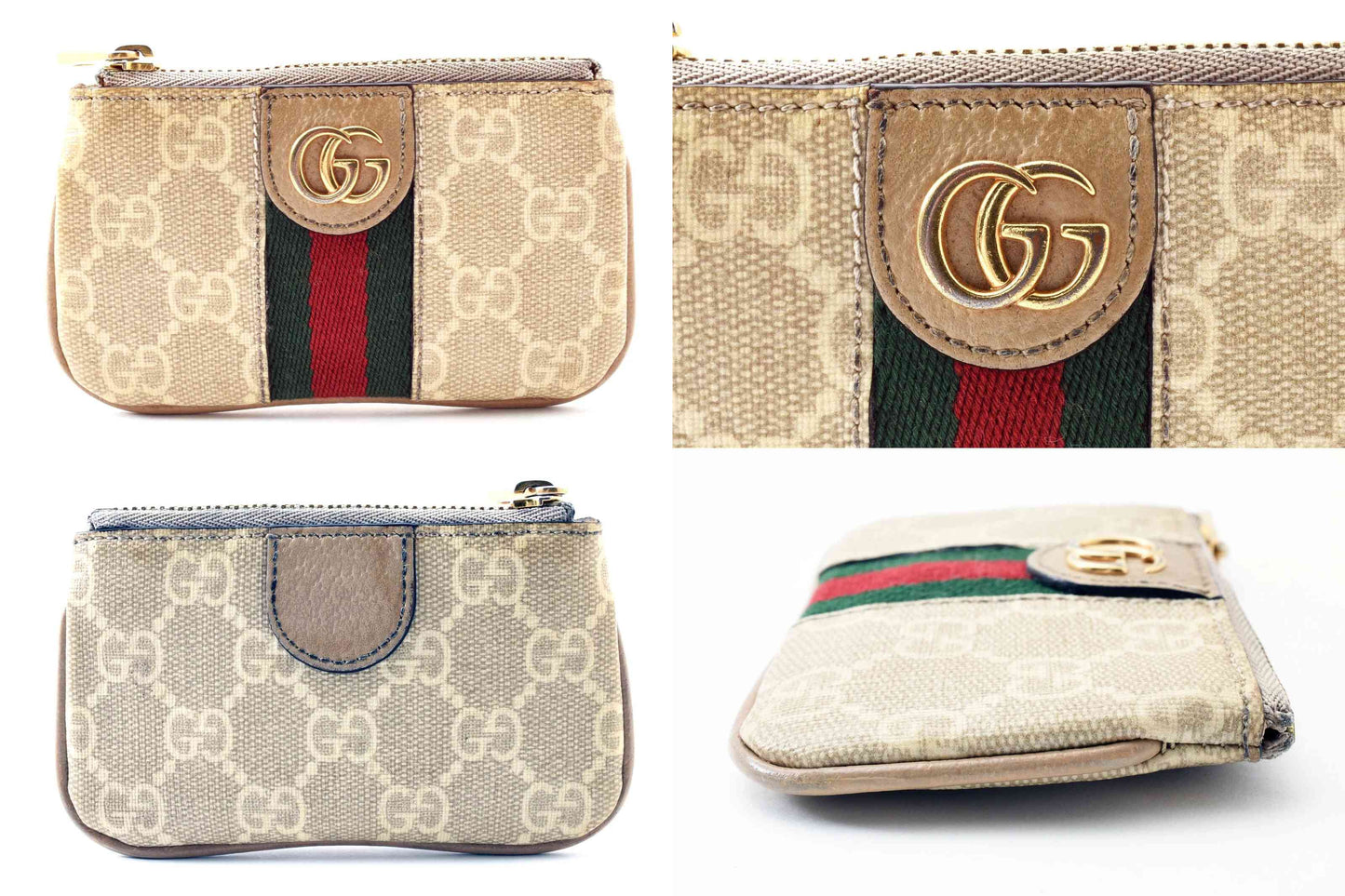 $410 GUCCI Ophidia GG Sherry Line Marmont Coin Case Purse Wallet PVC Double