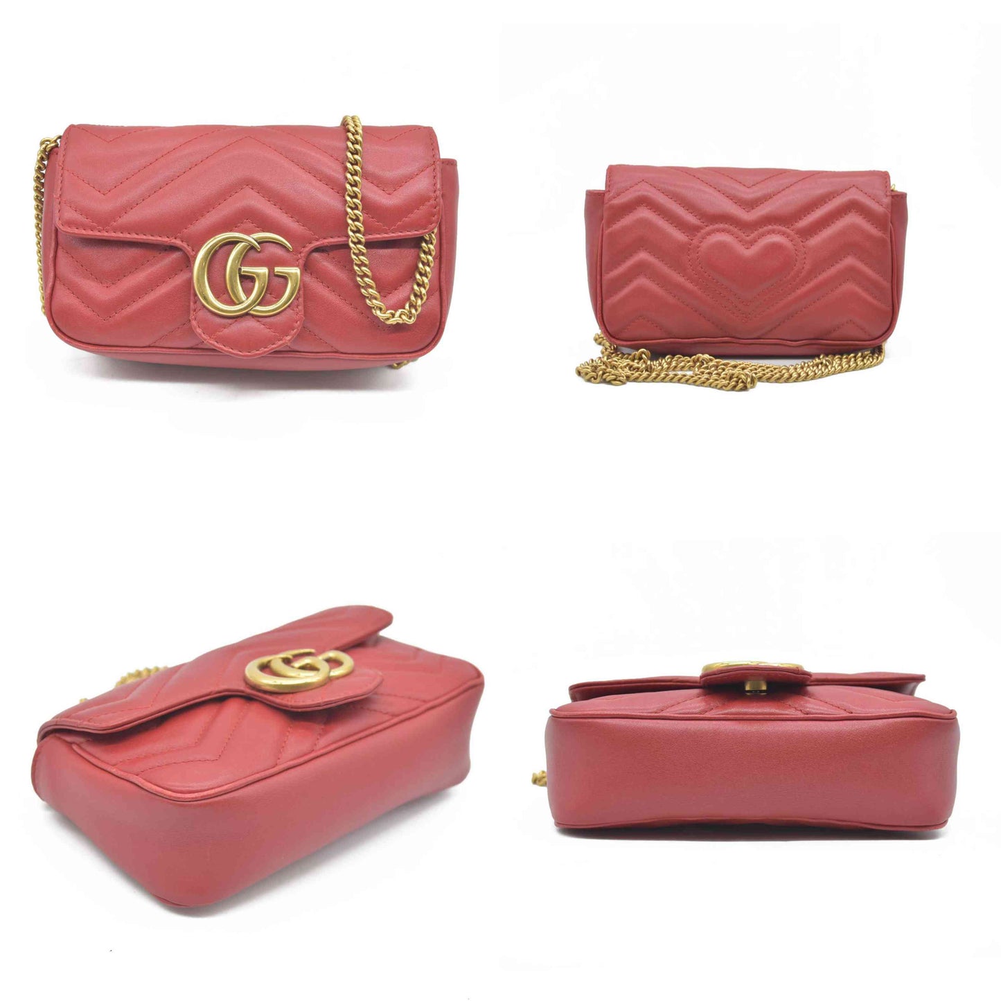 $1550 Gucci Leather Marmont Super Mini Red