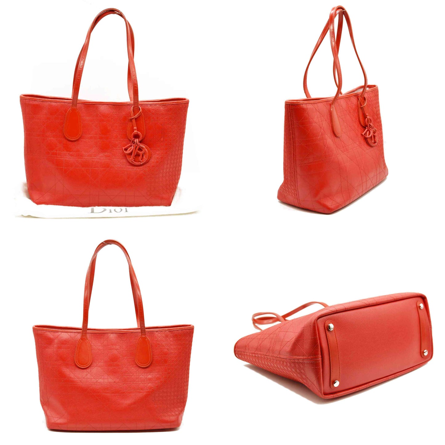 Christian Dior  Coated Canvas Cannage Panarea Shopping Tote Red