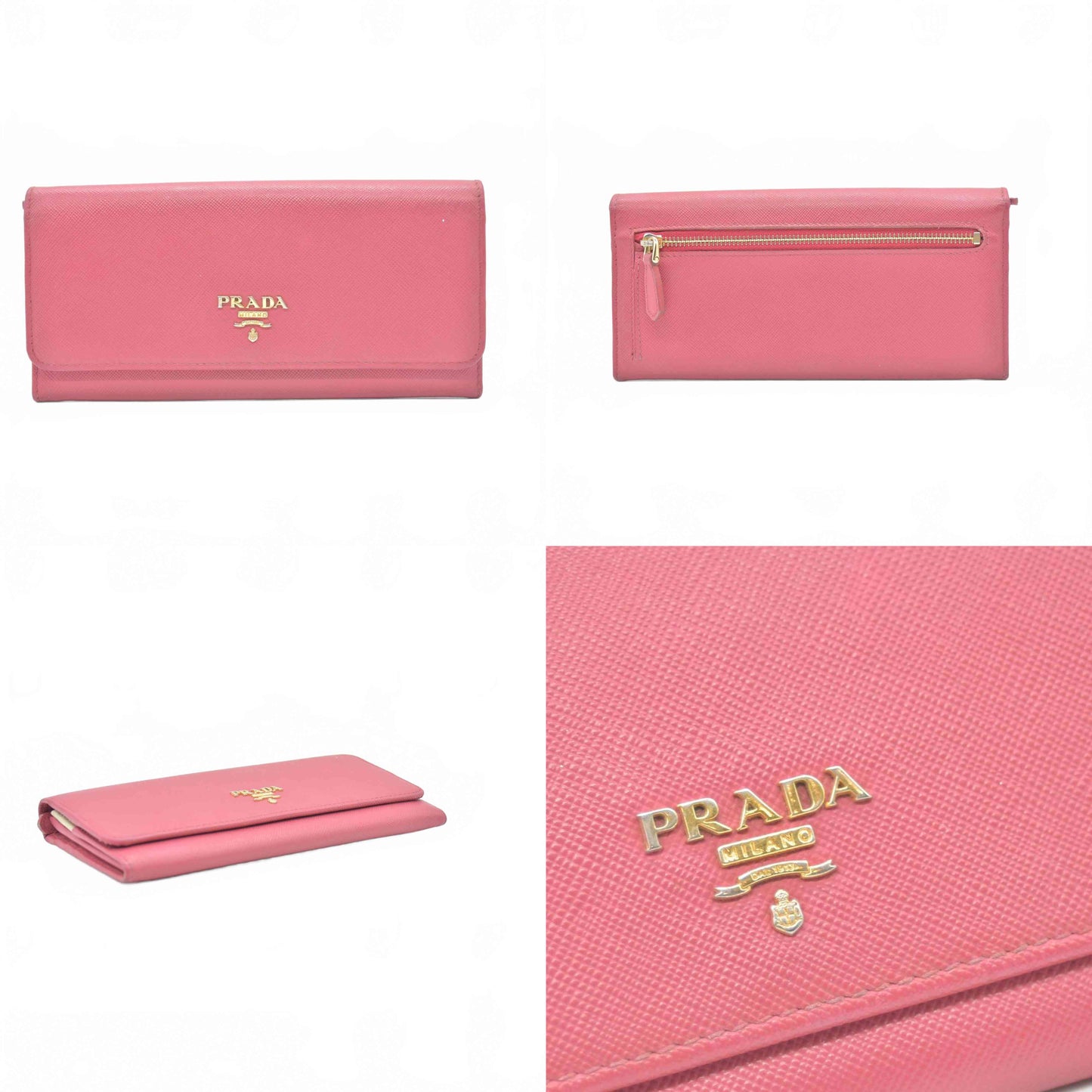 Prada Saffiano Metal Continental Flap Wallet Pink CONSIGNMENT