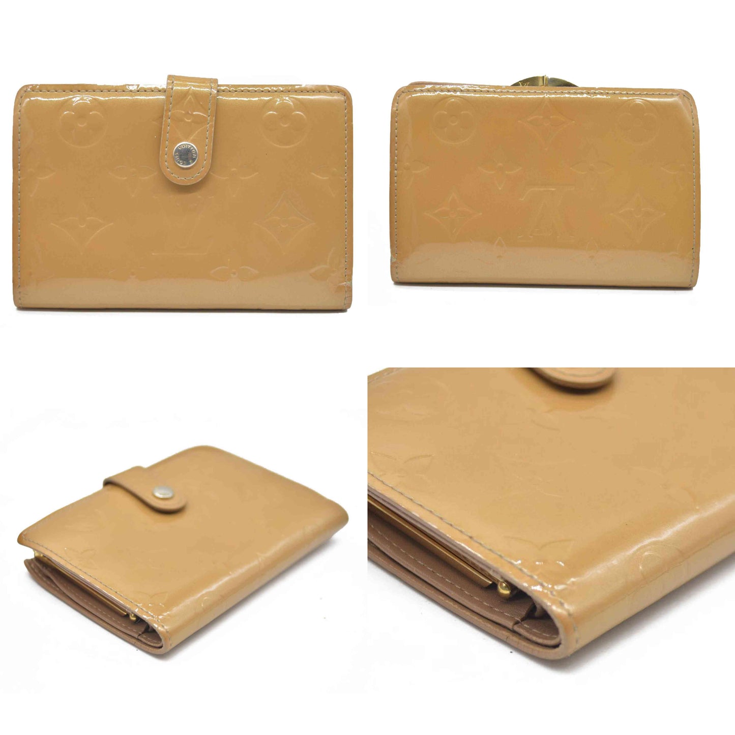 AUCTION $935 Louis Vuitton Vernis French Purse Wallet Beige MI0025