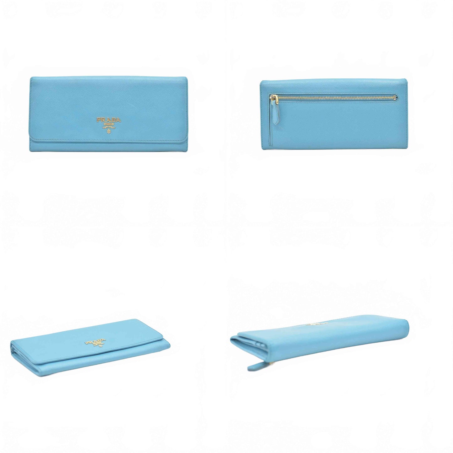 Prada Saffiano Metal Continental Flap Wallet Blue CONSIGNMENT