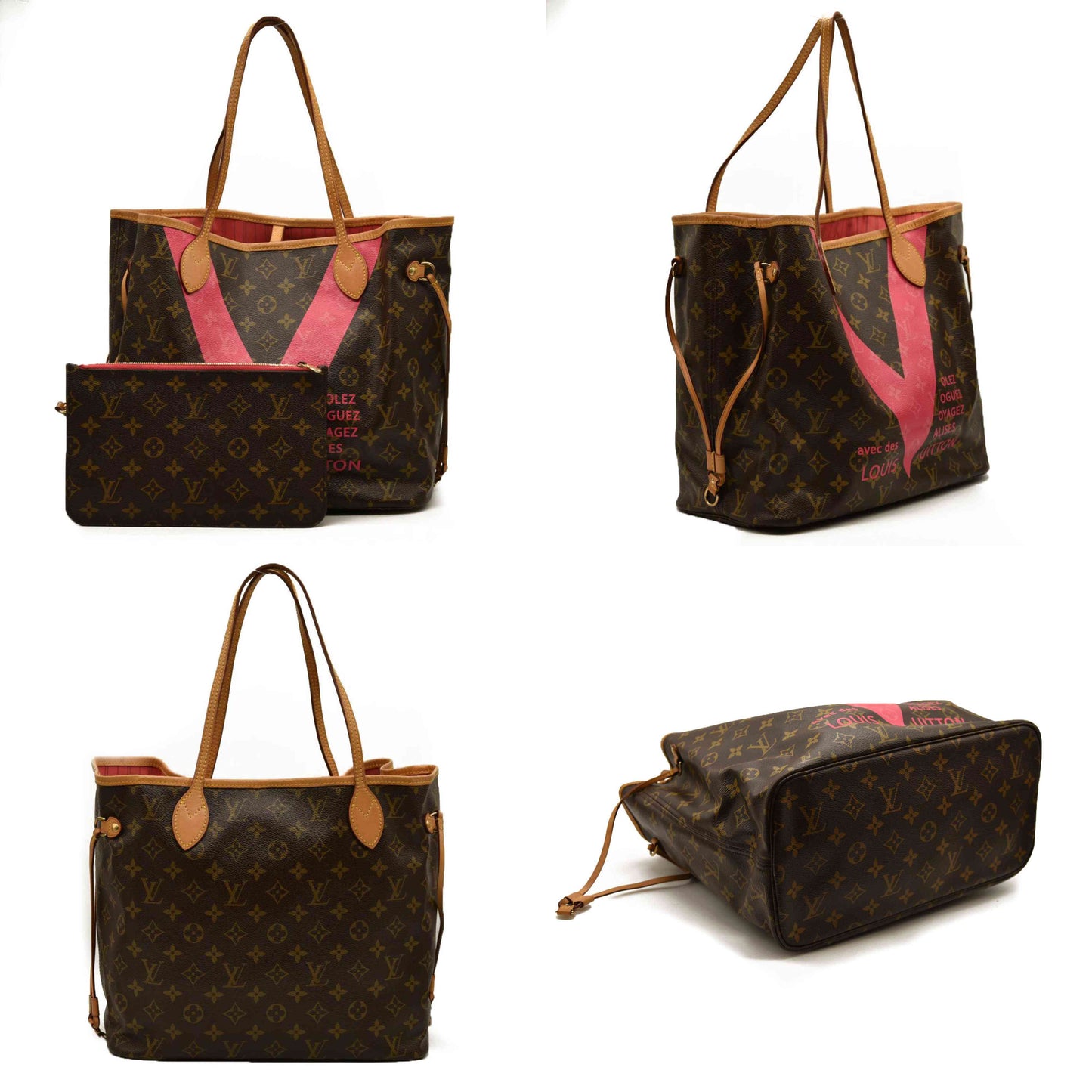 LOUIS VUITTON Monogram V Neverfull MM Hot Pink