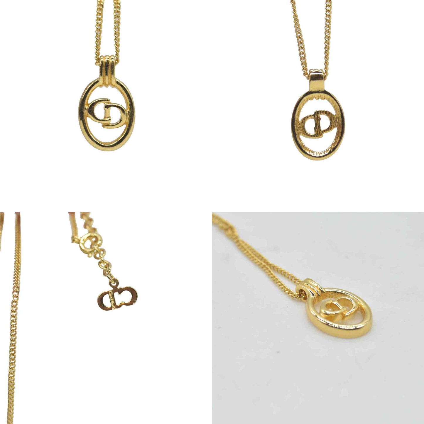 $660 Christian Dior CD Round Pendant Necklace Metal Golden CONSIGNMENT