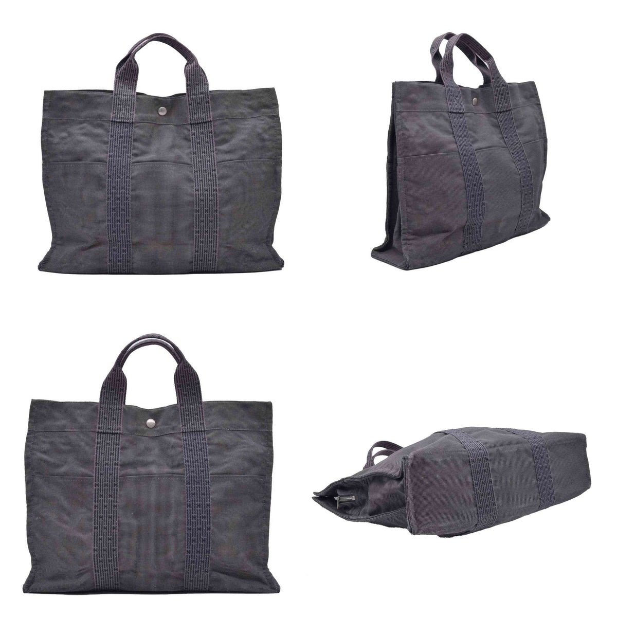 $850 HERMES Toile Herline Tote MM Grey CONSIGNMENT 10021184