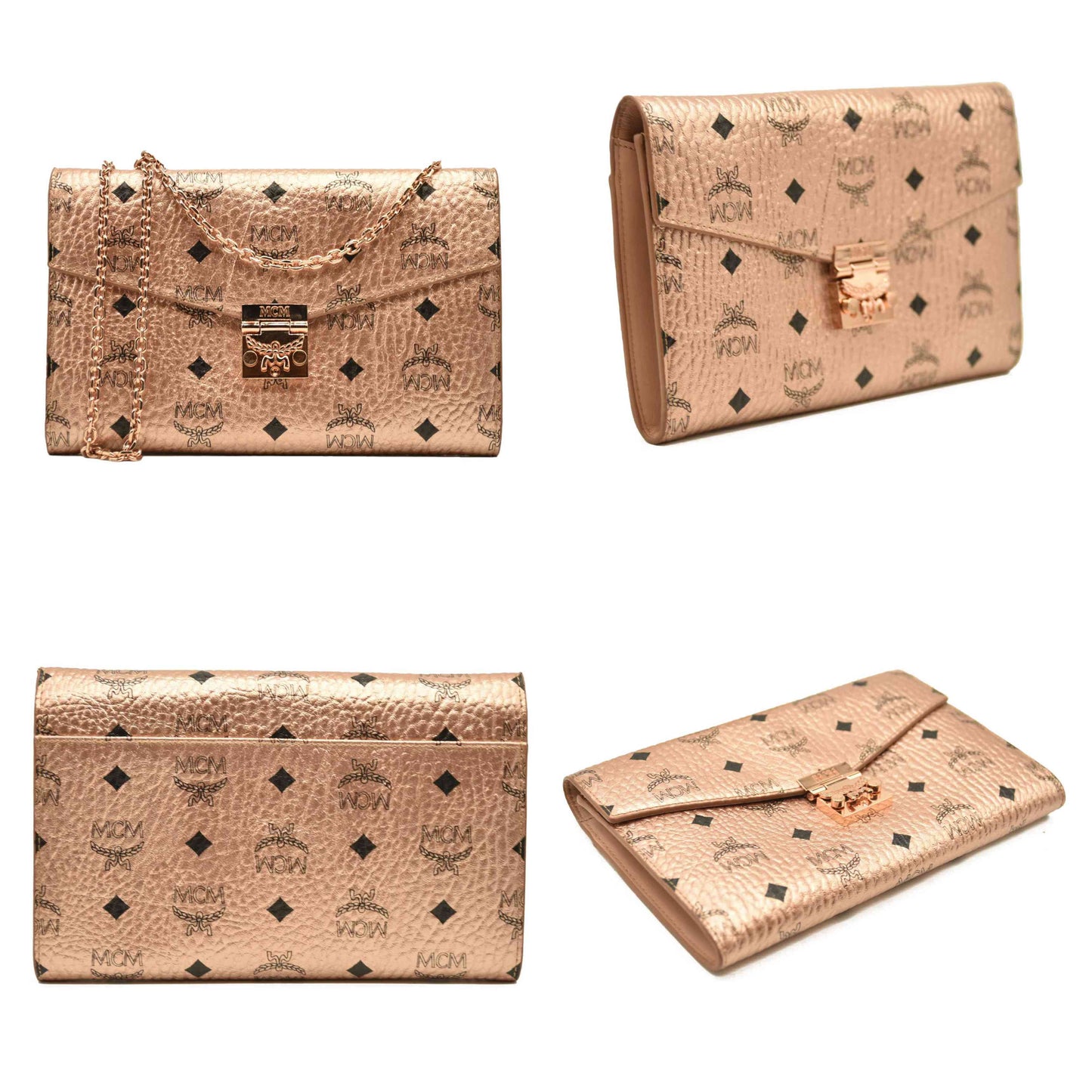 MCM  Metallic Visetos Medium Patricia Wallet On Chain Champagne Gold