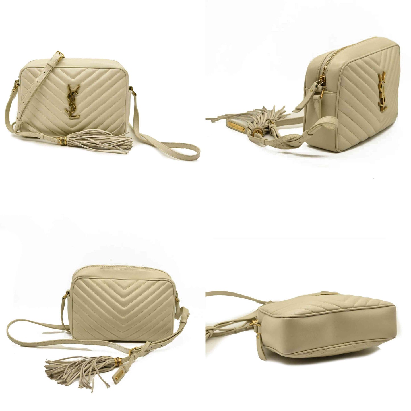 Saint Laurent  Calfskin Matelasse Monogram Lou Camera Bag Crema Soft