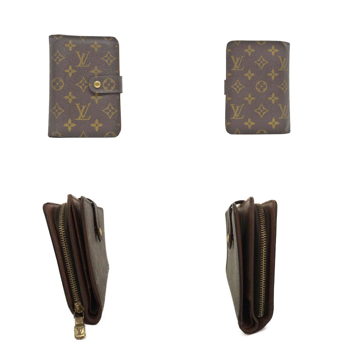 $750 Louis Vuitton Monogram Porte Papier Zippe Bifold Wallet Brown SP1021