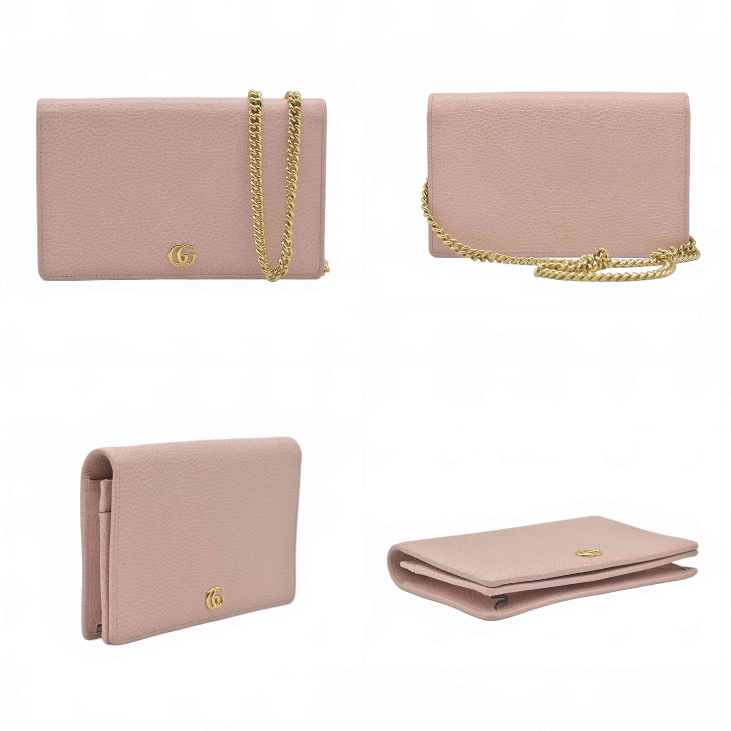 $1150 Gucci Dollar Calfskin Mini GG Marmont Chain Wallet Perfect Pink