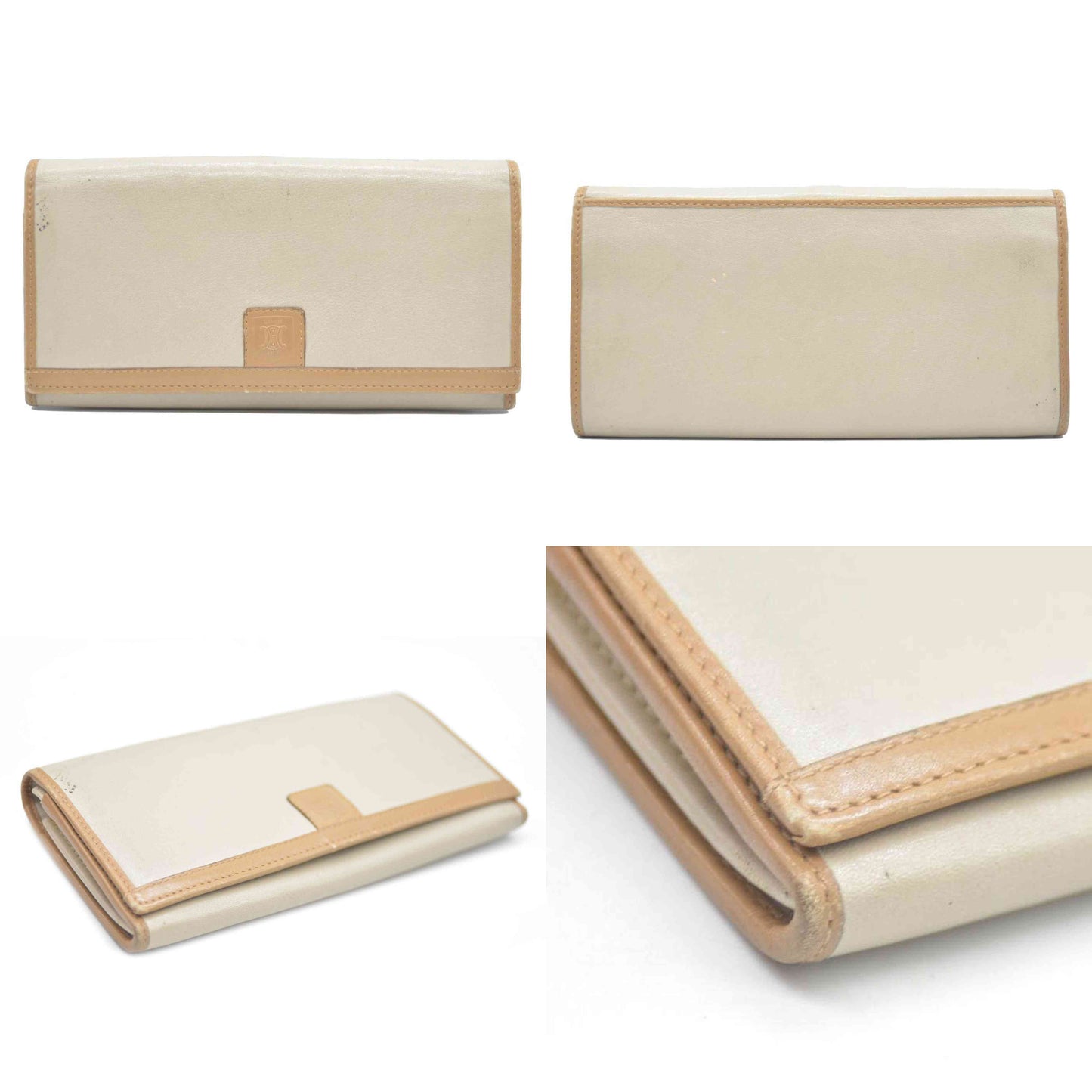 CELINE Macadam Leather Long Bifold Wallet Beige