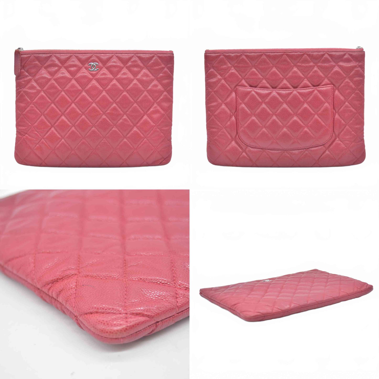 $1425 2019 Chanel Caviar Quilted Medium Cosmetic Case Red