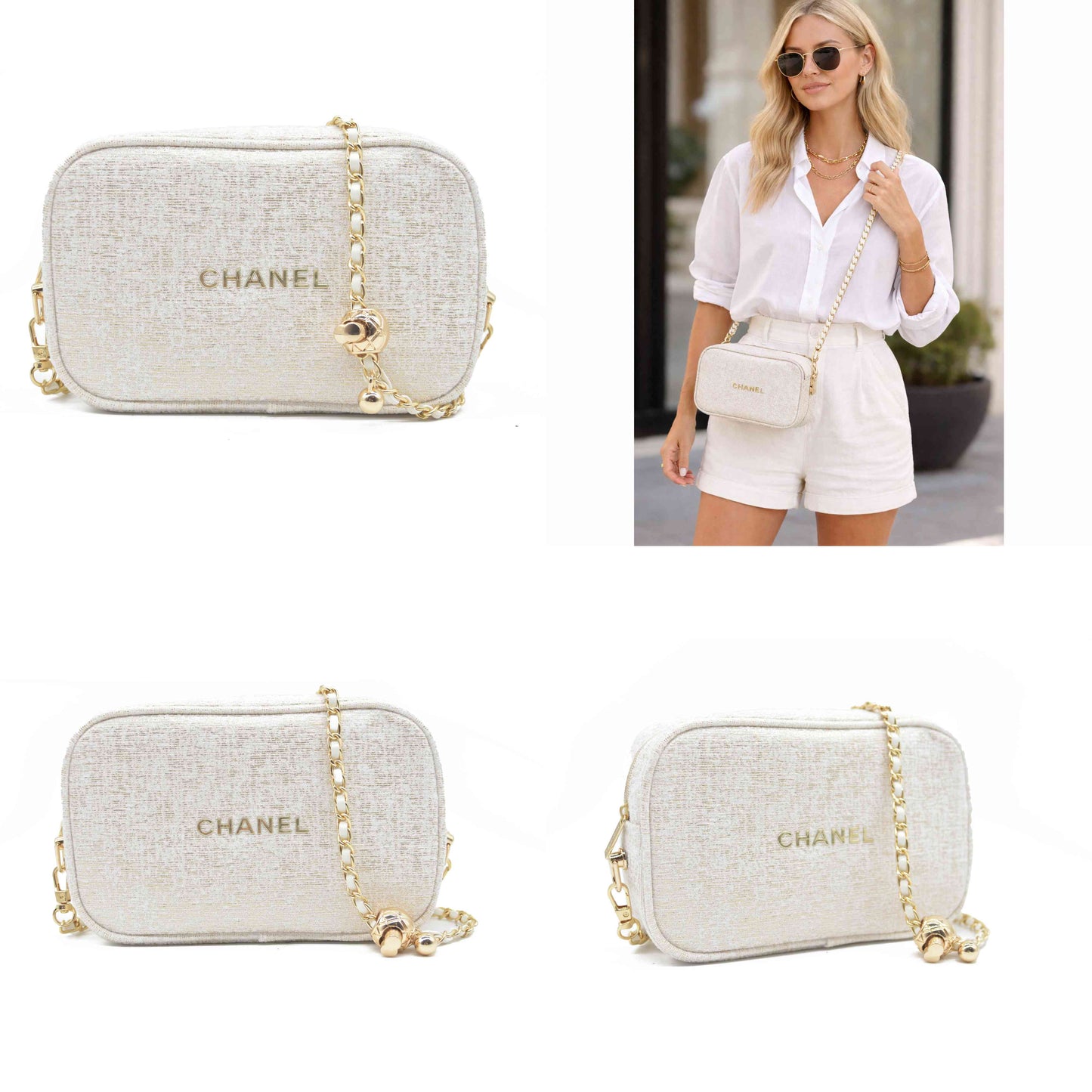 Chanel White & Gold Modified Camera-Style Shoulder Bag (GWP)