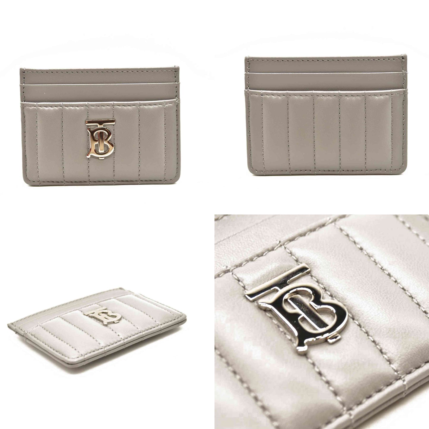 BURBERRY Quilted Leather Lola Card Case Silver