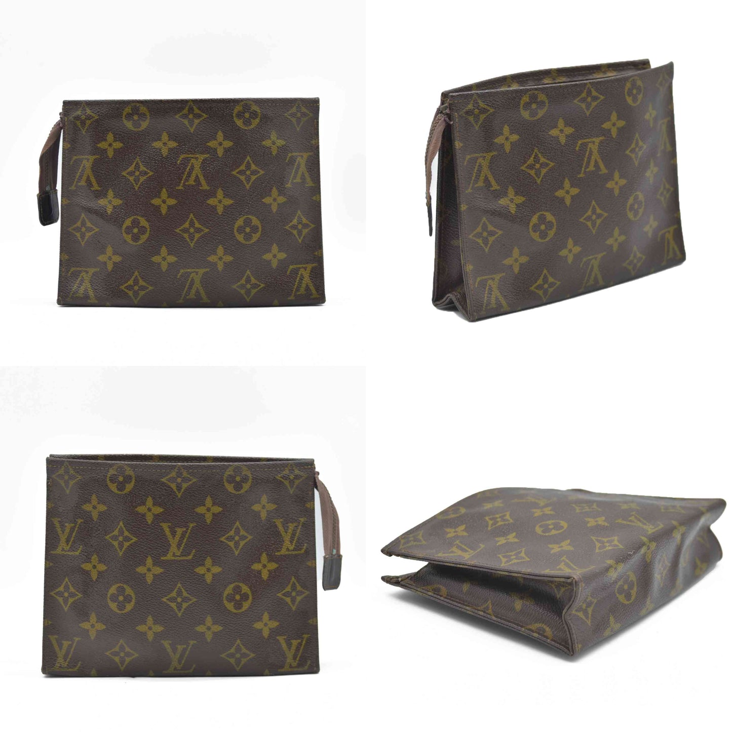 AUCTION $1620 Louis Vuitton Monogram Poche Toilette 19 Cosmetics Pouch Purse Brown 821