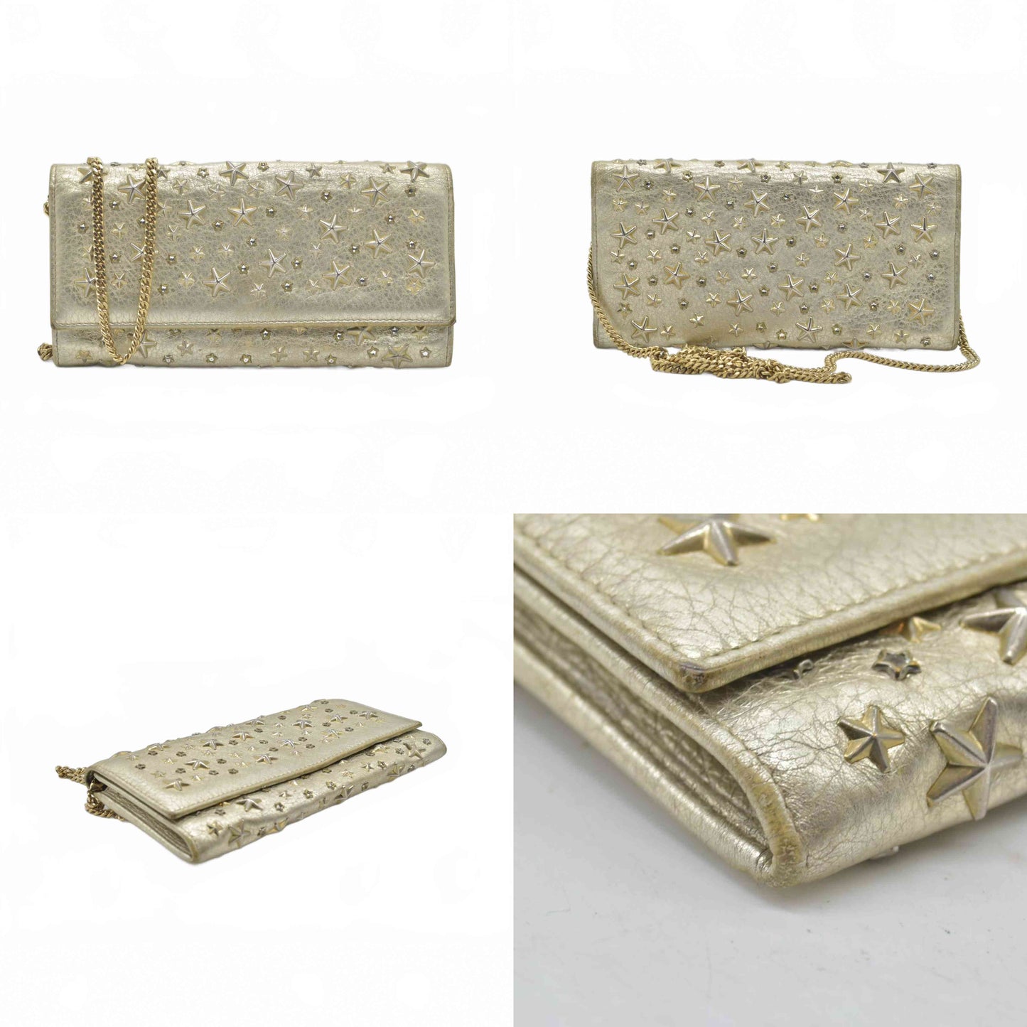 $795 Jimmy Choo Metallic Star Studded Wallet on Chain