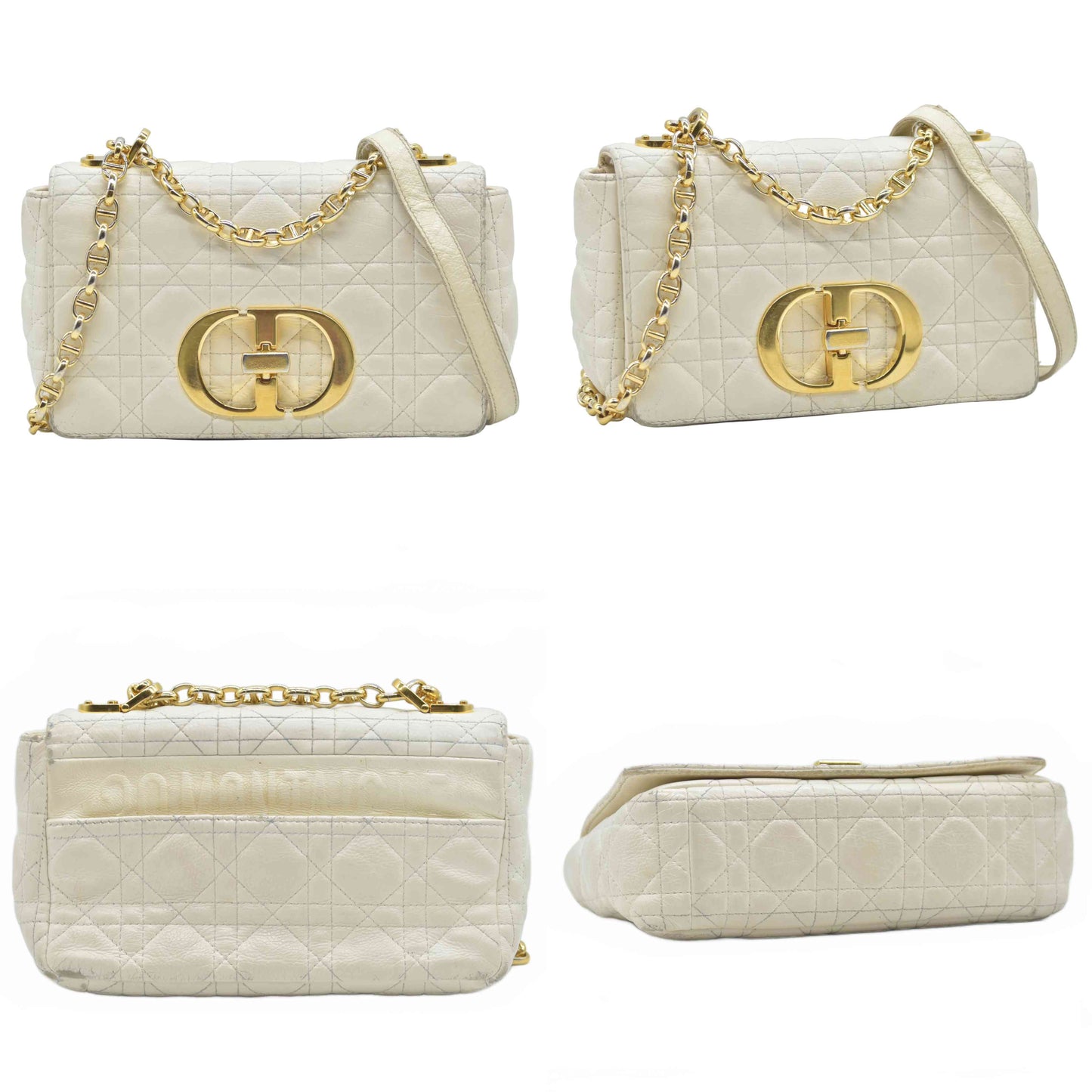 $4400 Christian Dior Lambskin Cannage Small Caro Bag Ivory