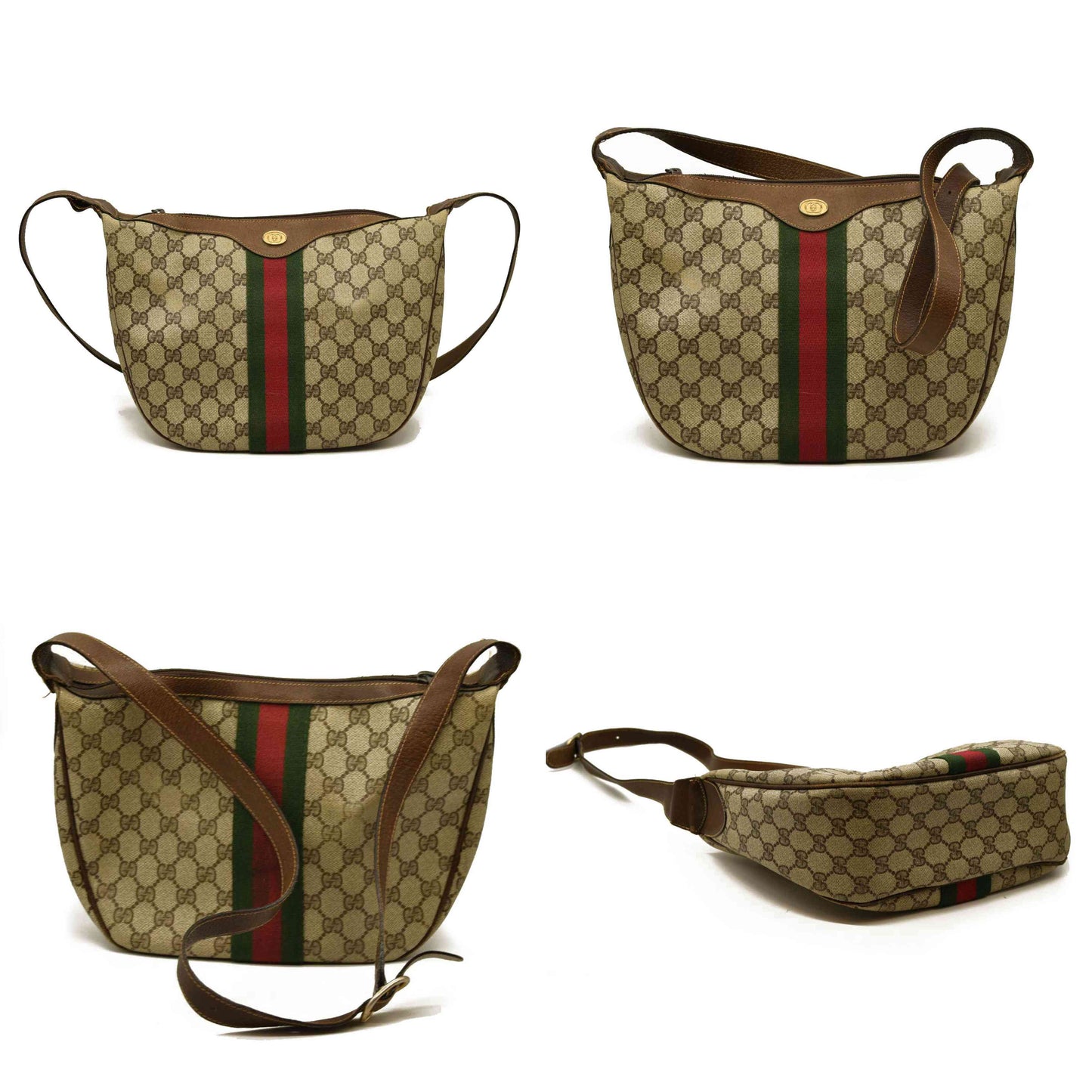 Gucci  GG Supreme Monogram Web Small Ophidia Half Moon Hobo Brown
