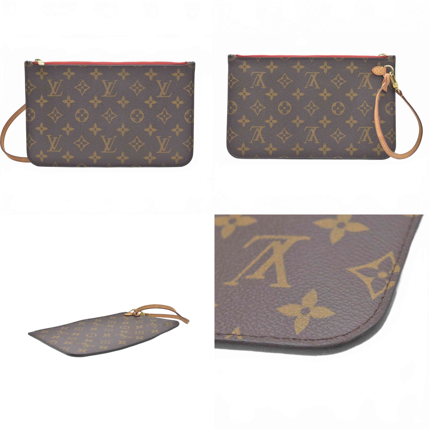 $600 Louis Vuitton Neverfull MM Monogram Mid Size Cherry Red Pochette SD2149