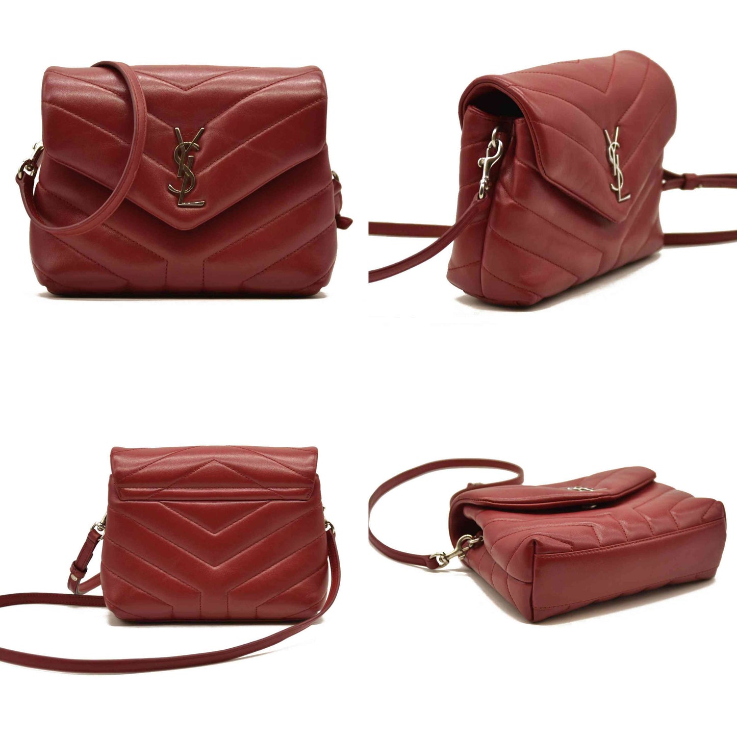 Saint Laurent  Calfskin Y Quilted Monogram Toy Loulou Crossbody Bag Opyum Red