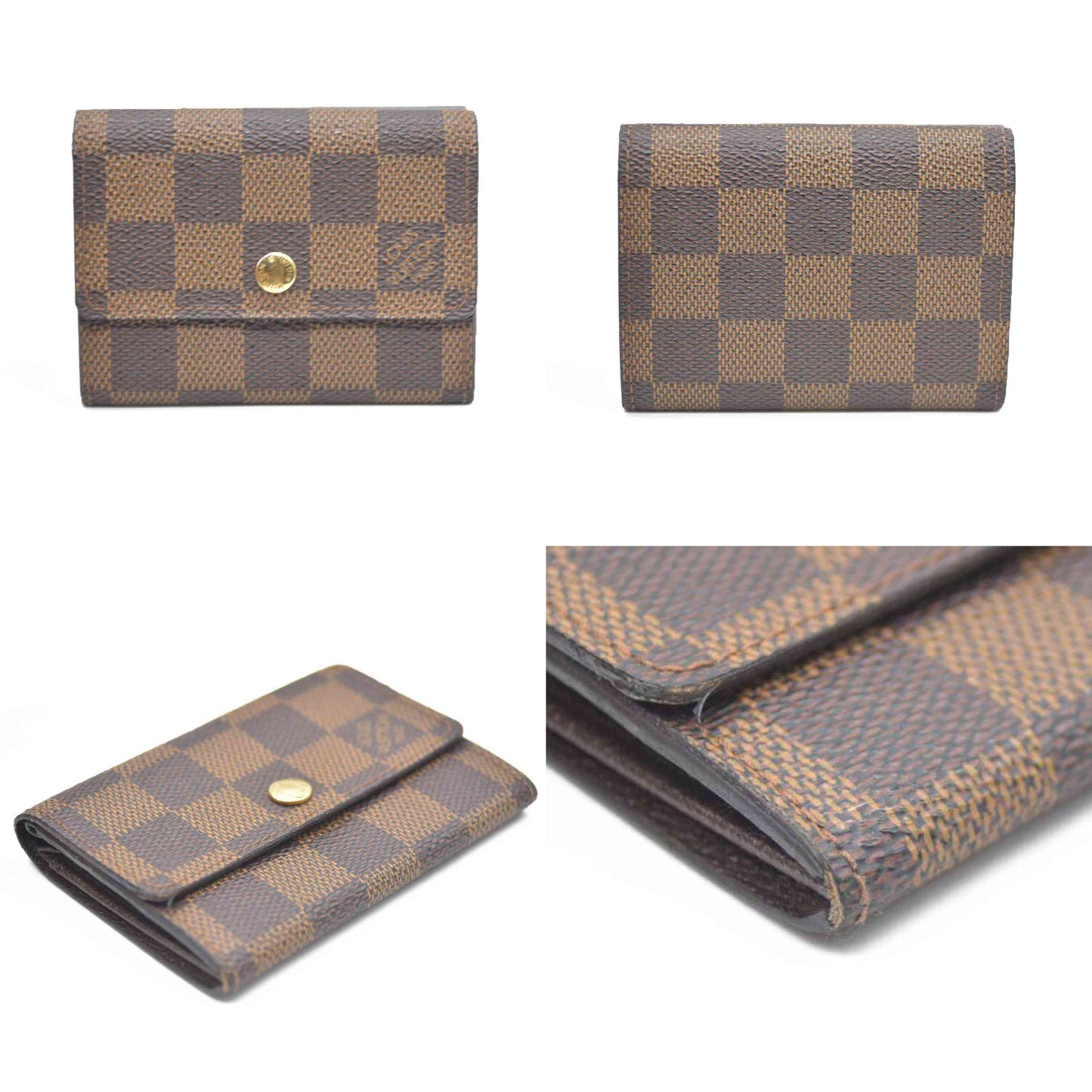 Louis Vuitton Damier Porte Monnaie Plat Coin Purse Wallet Brown MI1919