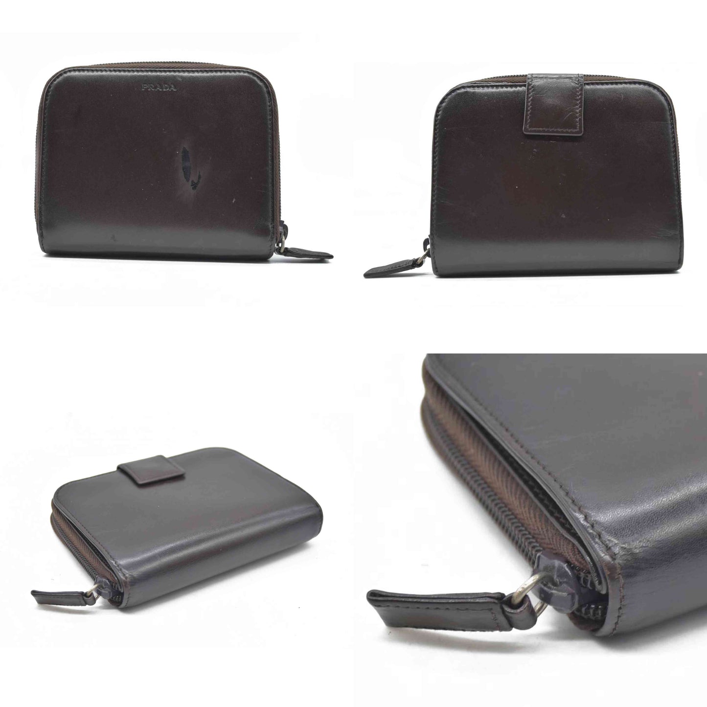 $795 PRADA Logo Leather Bifold Wallet Brown