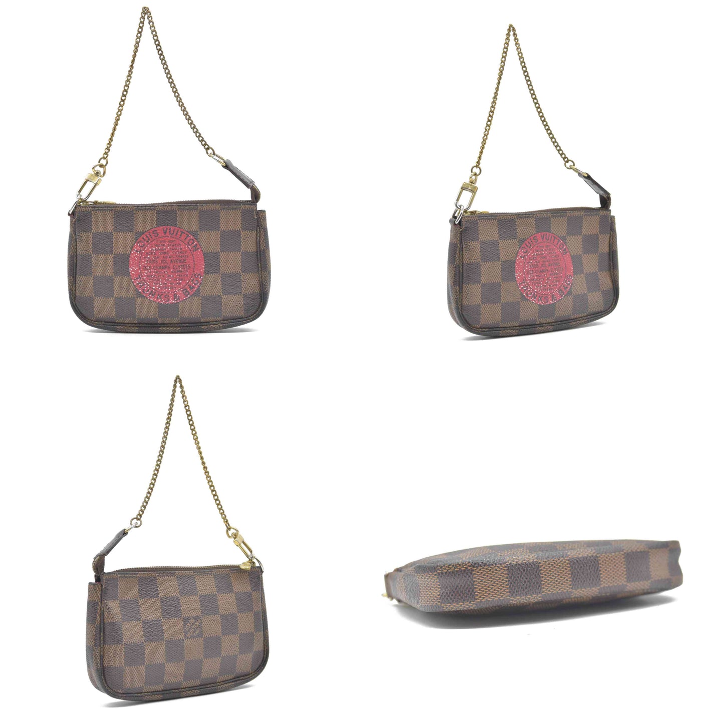 Louis Vuitton Damier Ebene Complice Trunks and Bags Mini Pochette Accessories Red FL1028