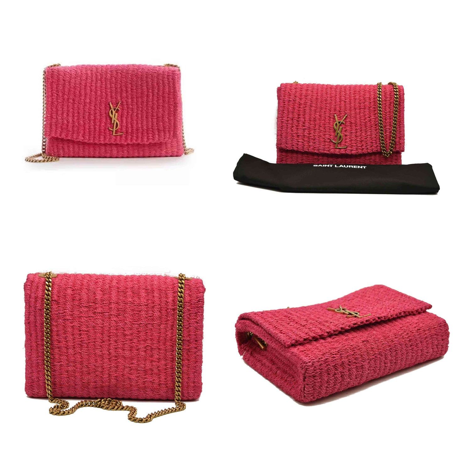 Saint Laurent ﻿Medium Kate Raffia Shoulder Bag Pink Glo