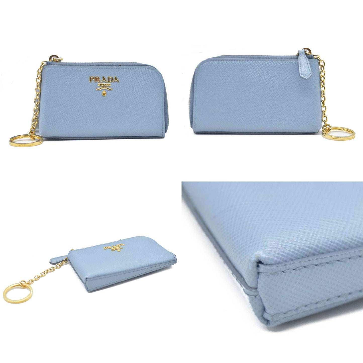 PRADA Logo Saffiano Leather Zippy Coin Purse Wallet Blue