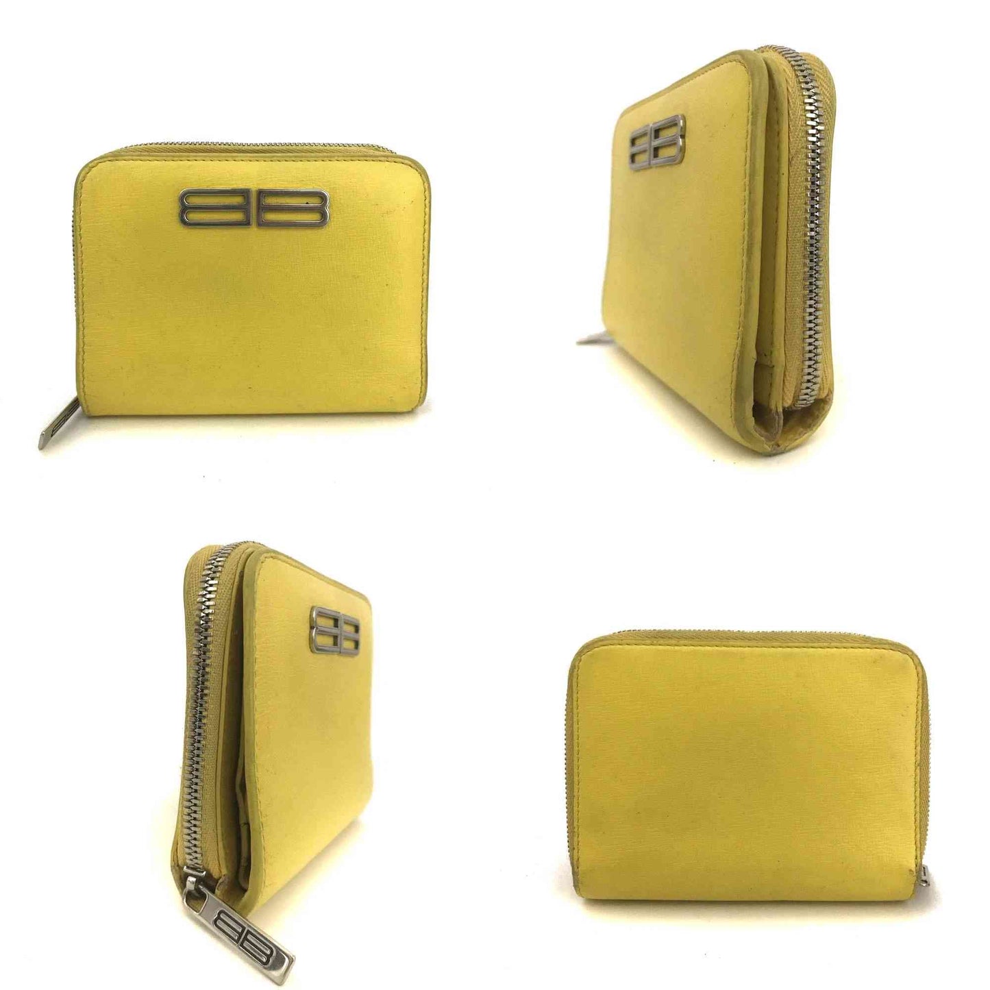 BALENCIAGA BB Logo Leather Bifold Wallet Yellow