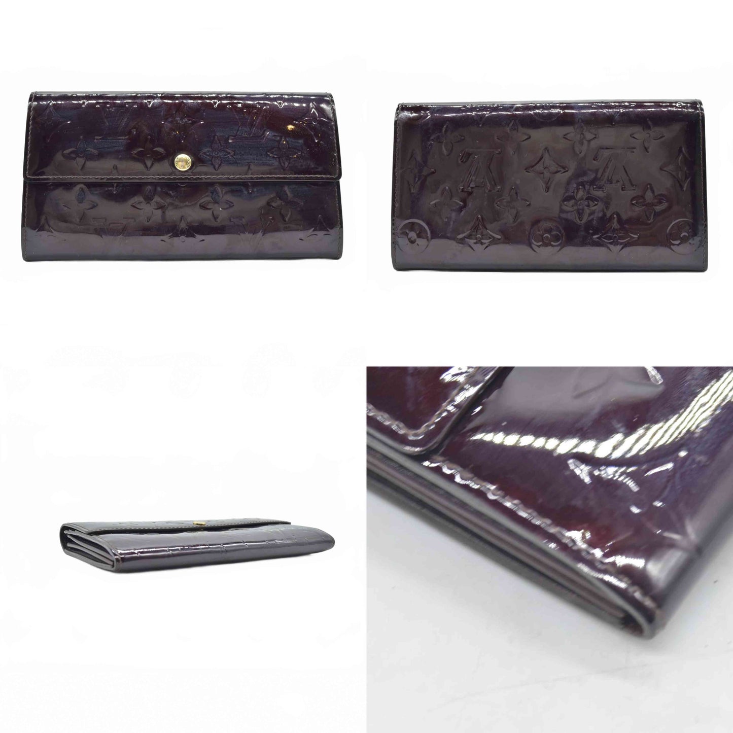 $840 2008 Louis Vuitton Vintage Monogram Vernis Sarah Wallet Burgundy TH0028
