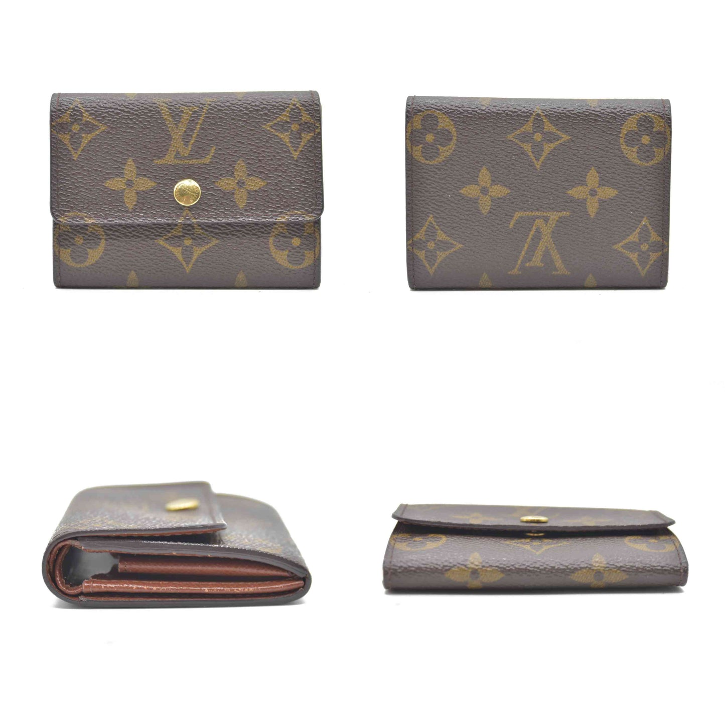 Louis Vuitton Monogram Porte Monnaie Plat Coin Purse Wallet Brown MI0011