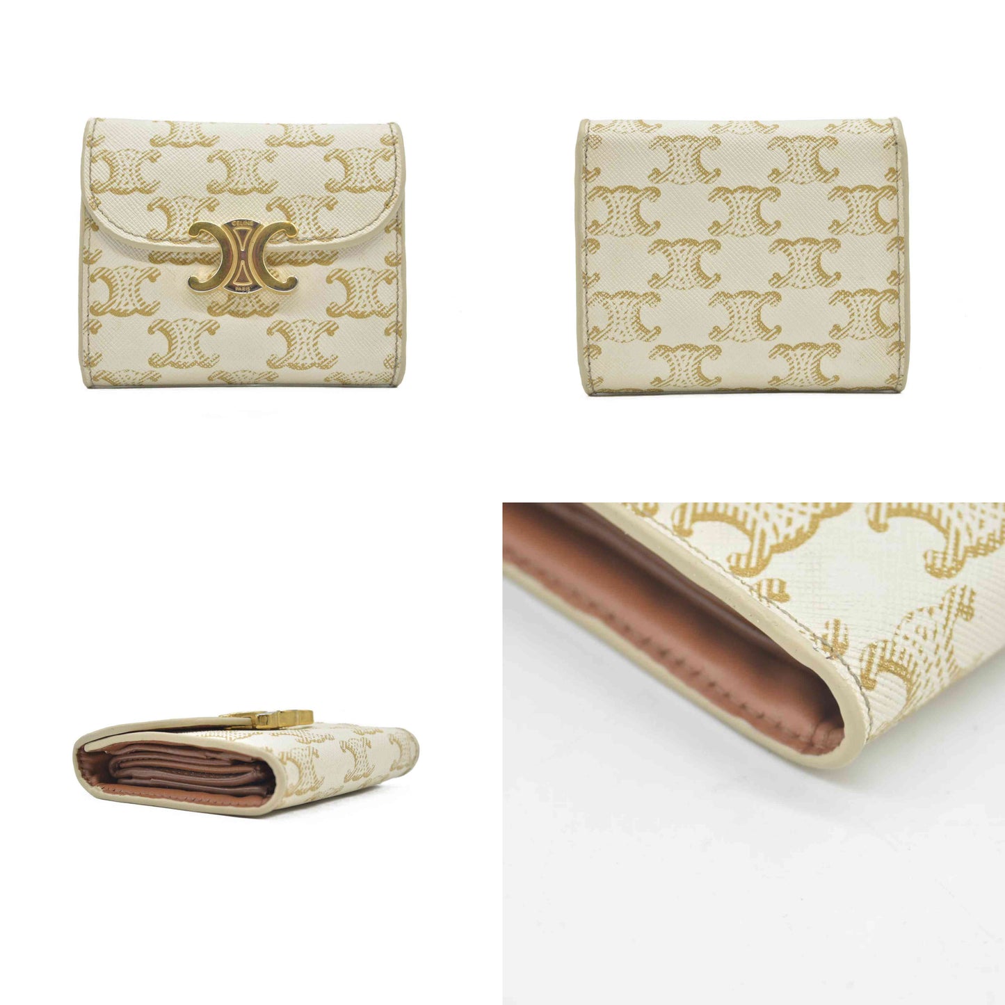 $690 Celine Triomphe Canvas Small Triomphe Wallet White CONSIGNMENT