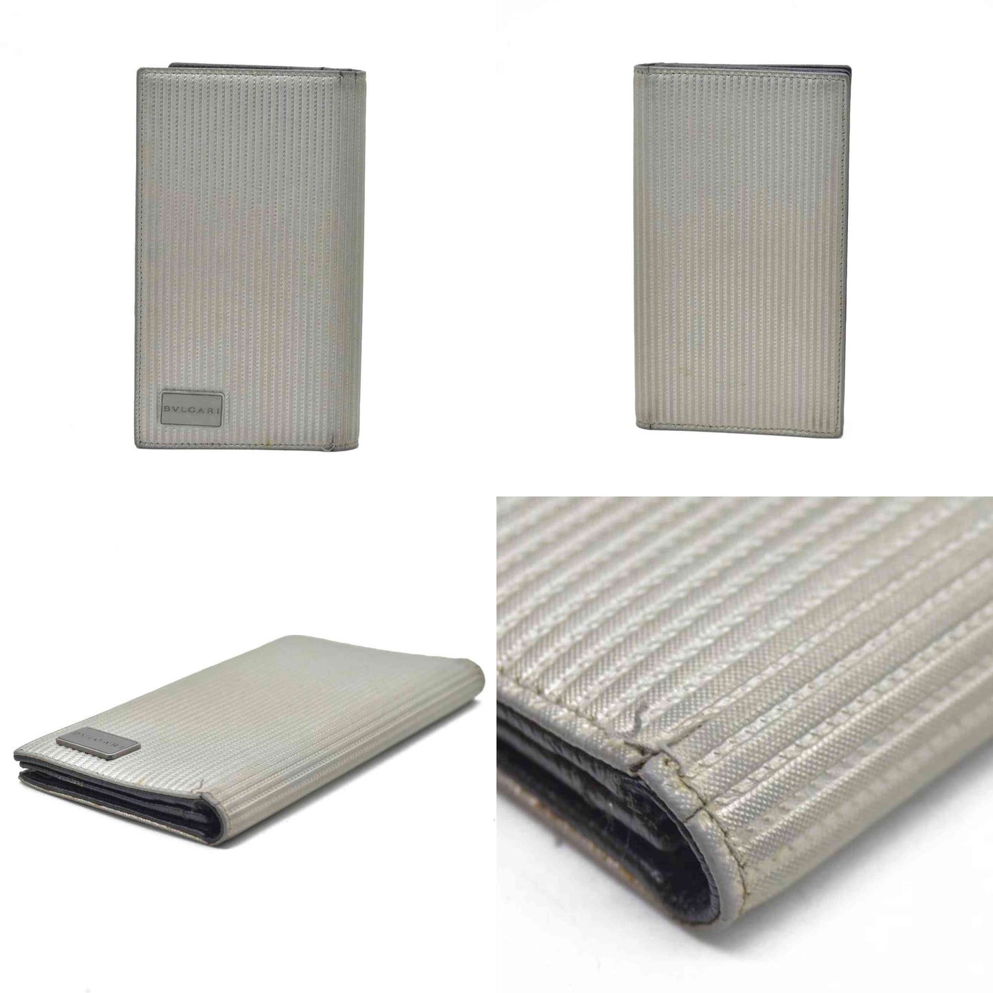 $780  BVLGARI Millerige PVC Leather Long Bifold Wallet Silver