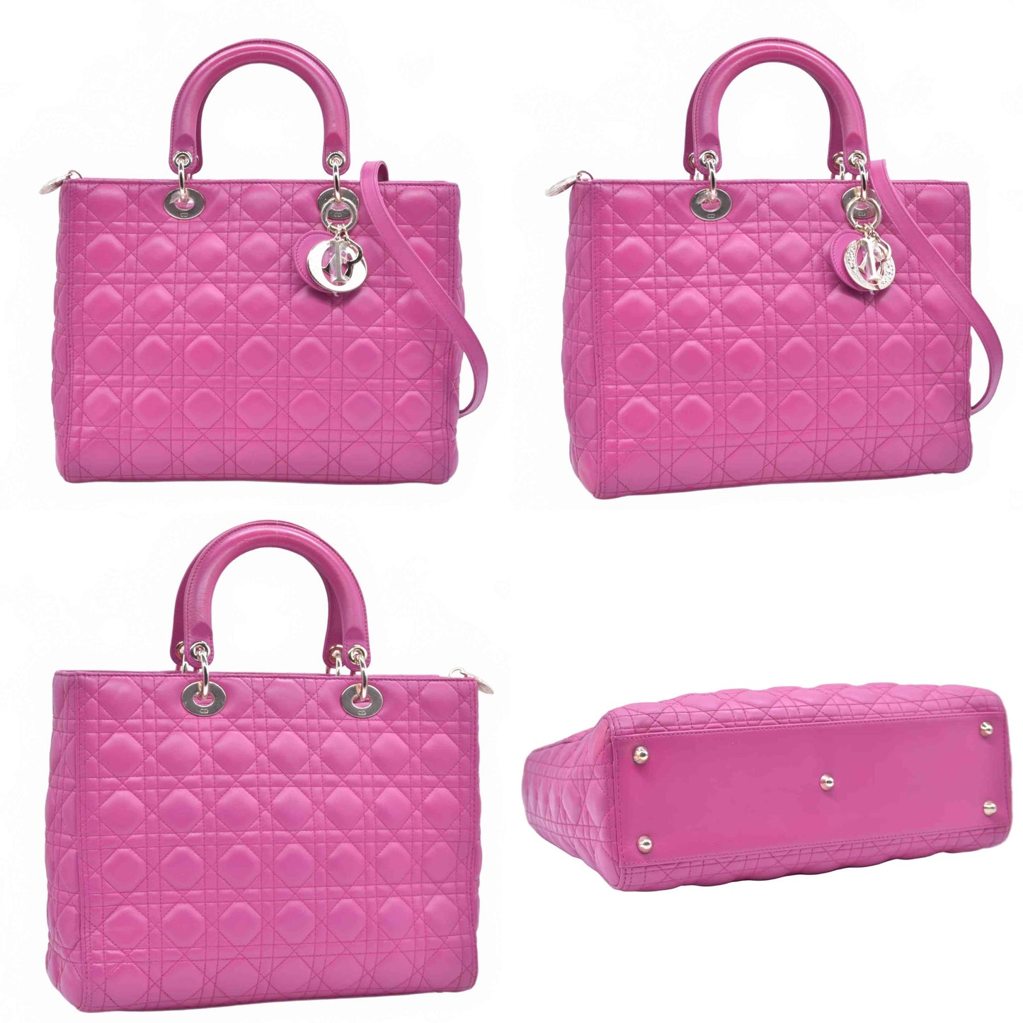 $7000 Christian Dior Lambskin Cannage Large Lady Dior Fuchsia CONSIGNMENT