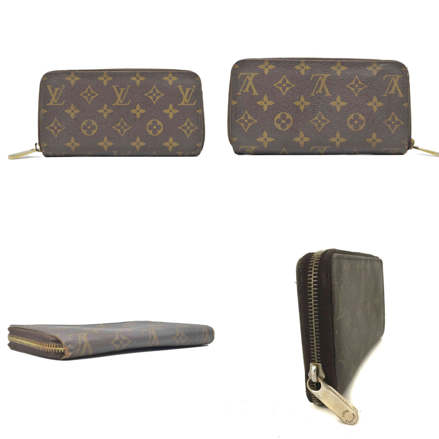 $915 2010 Louis Vuitton Monogram Zippy Zip Around Long Wallet Purse Brown CA0190
