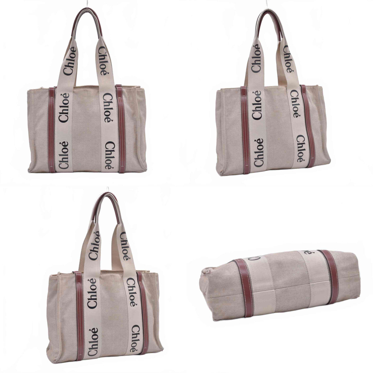 $1250 CHLOE Woody Medium Canvas Leather Tote Shoulder Bag