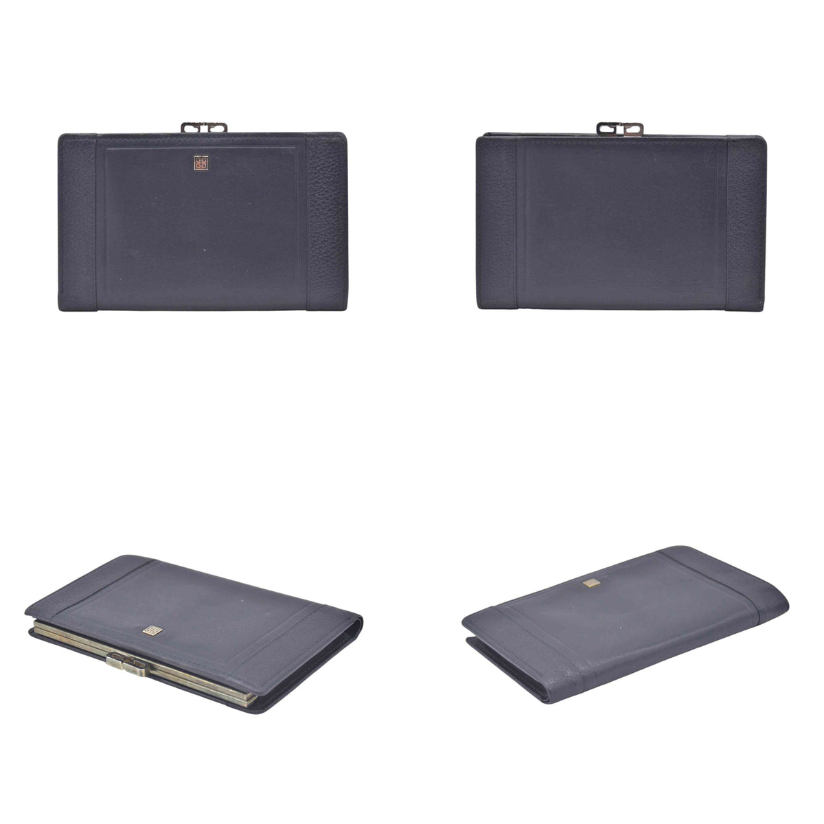 $650 GIVENCHY Smooth Leather 4G Kisslock French Purse Wallet Dark Navy CONSIGNMENT 10021205