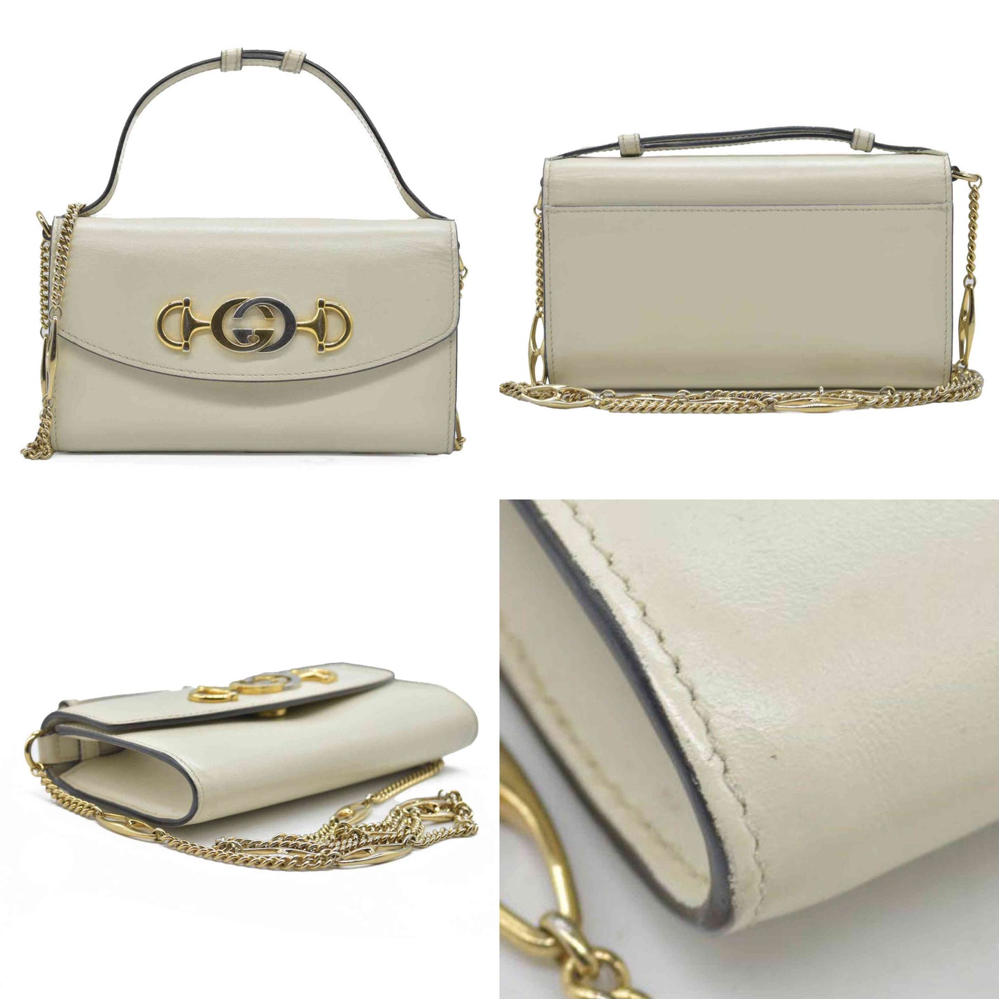 $1980 Gucci Cream Zumi Top Handle Chain Flap Interlocking G Horsebit