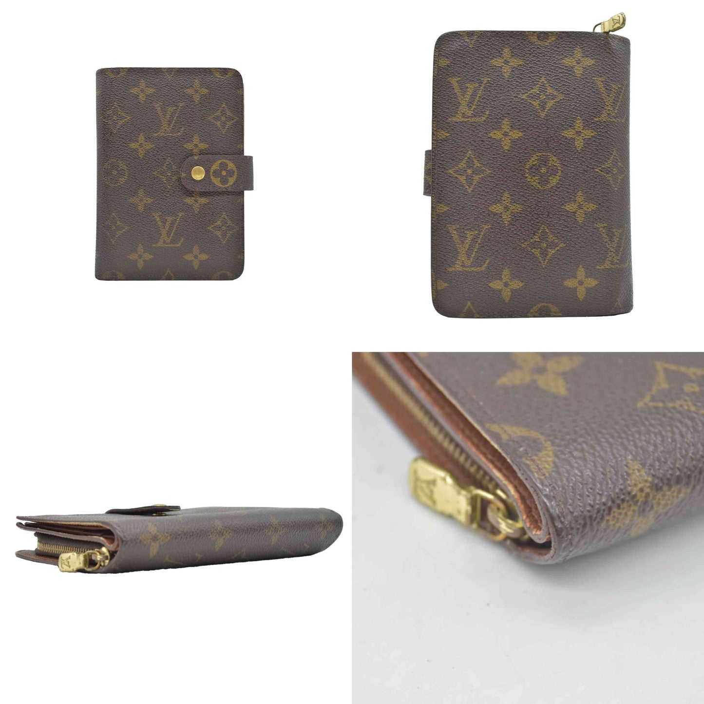 $750 Louis Vuitton Monogram Porte Papier Zippe Bifold Wallet Brown SP0078