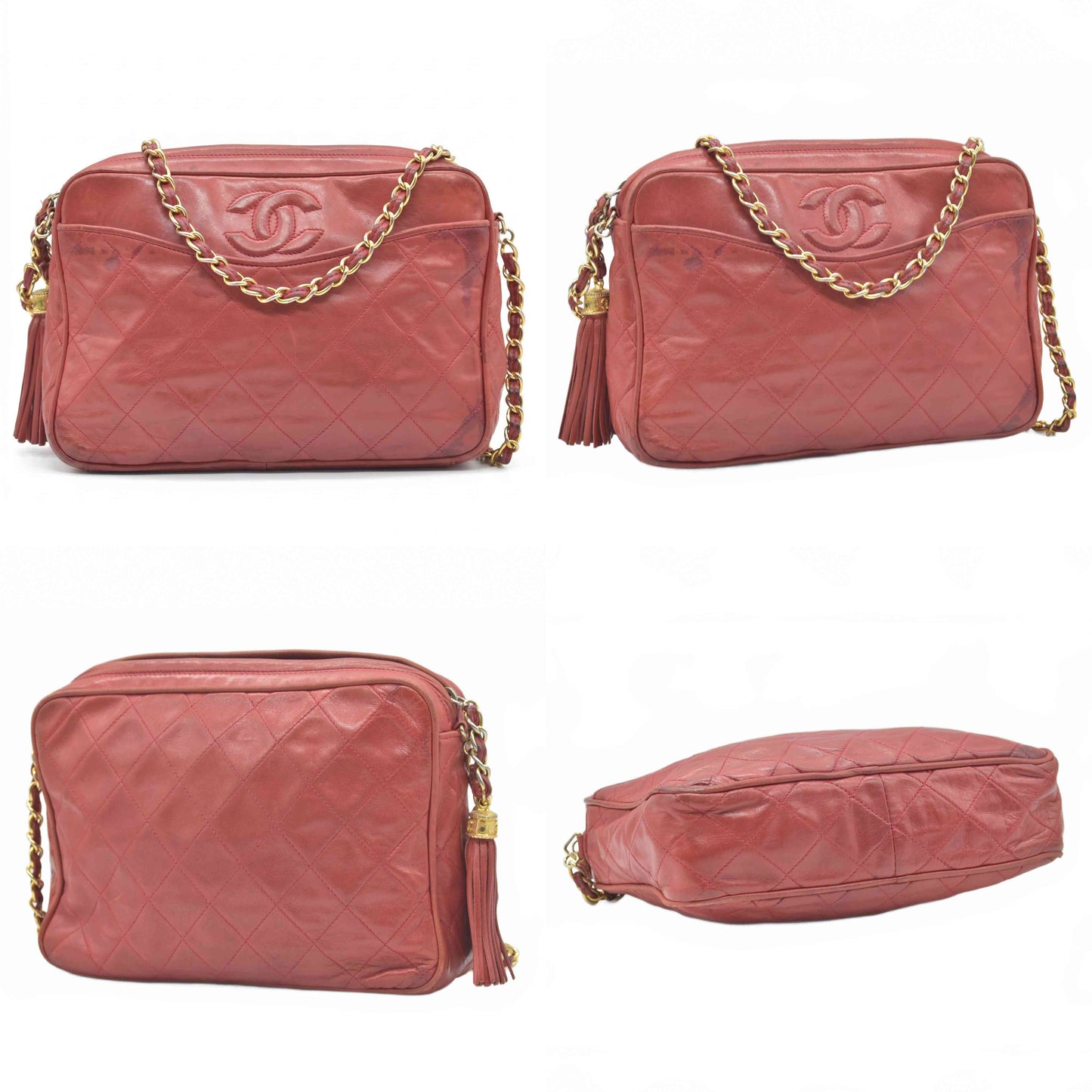 $3850 1986-1988 Chanel Red Lambskin Tassel CC Fringe Camera Bag