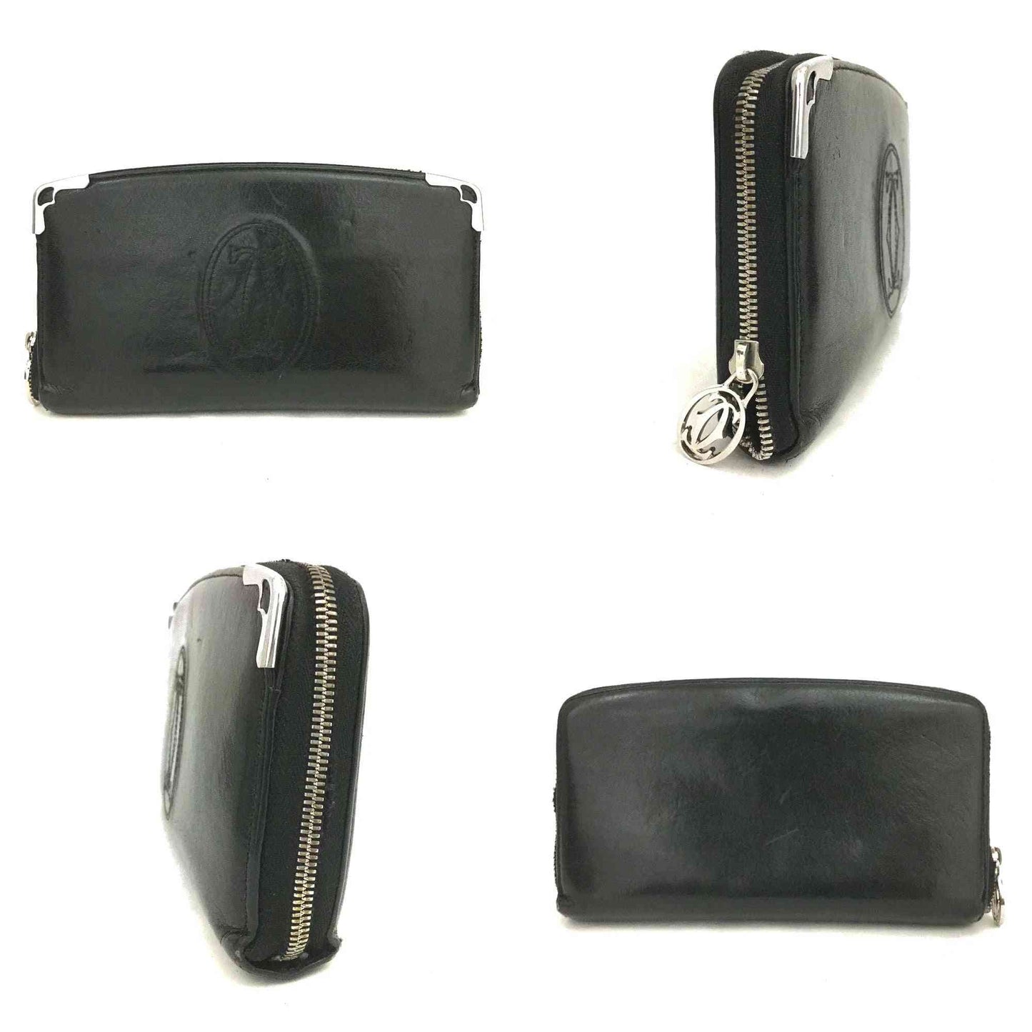Cartier Marcello Leather Zip Around Long Wallet Black