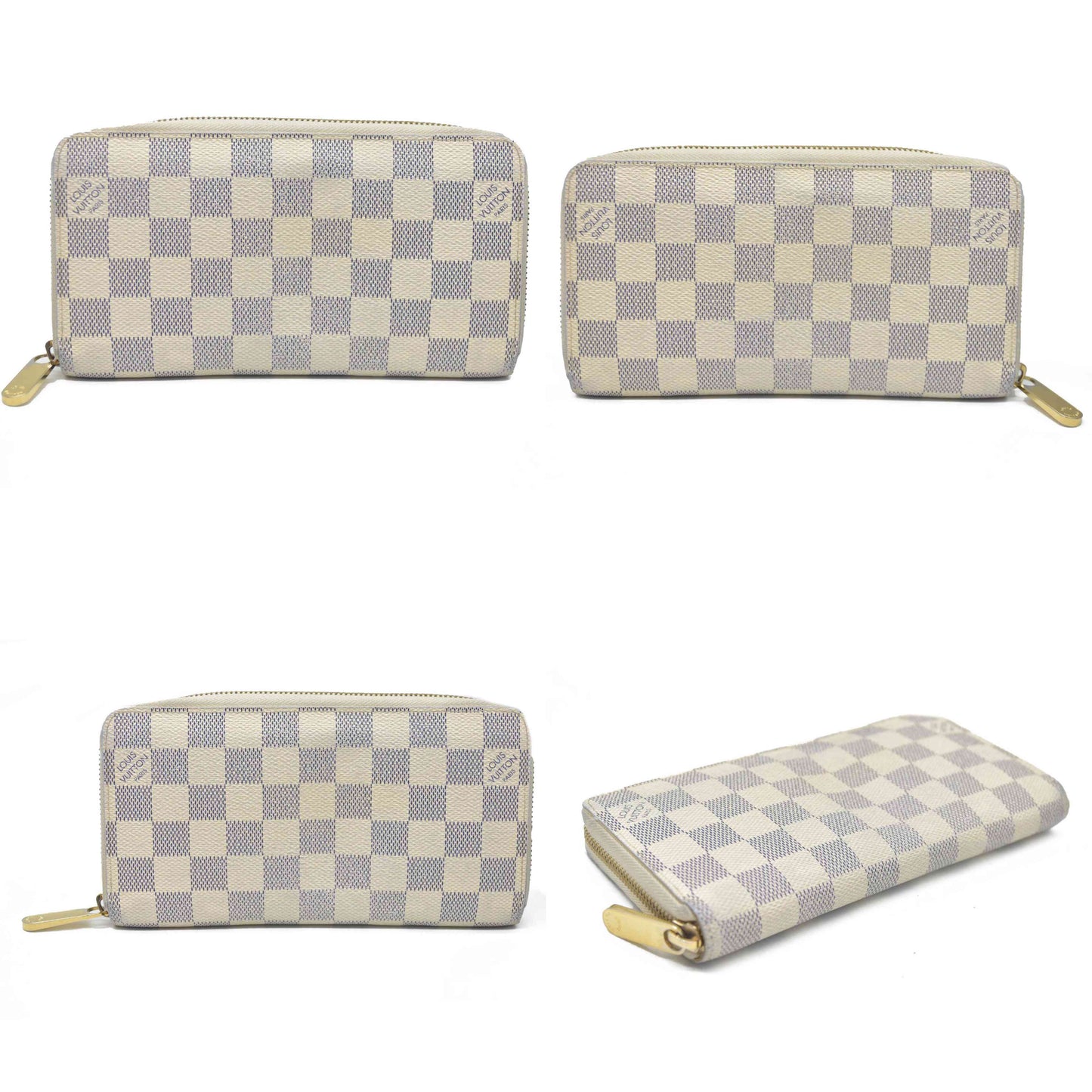AUCTION $915 Louis Vuitton Damier Azur Zippy Zip Around Long Wallet Purse White CA1172