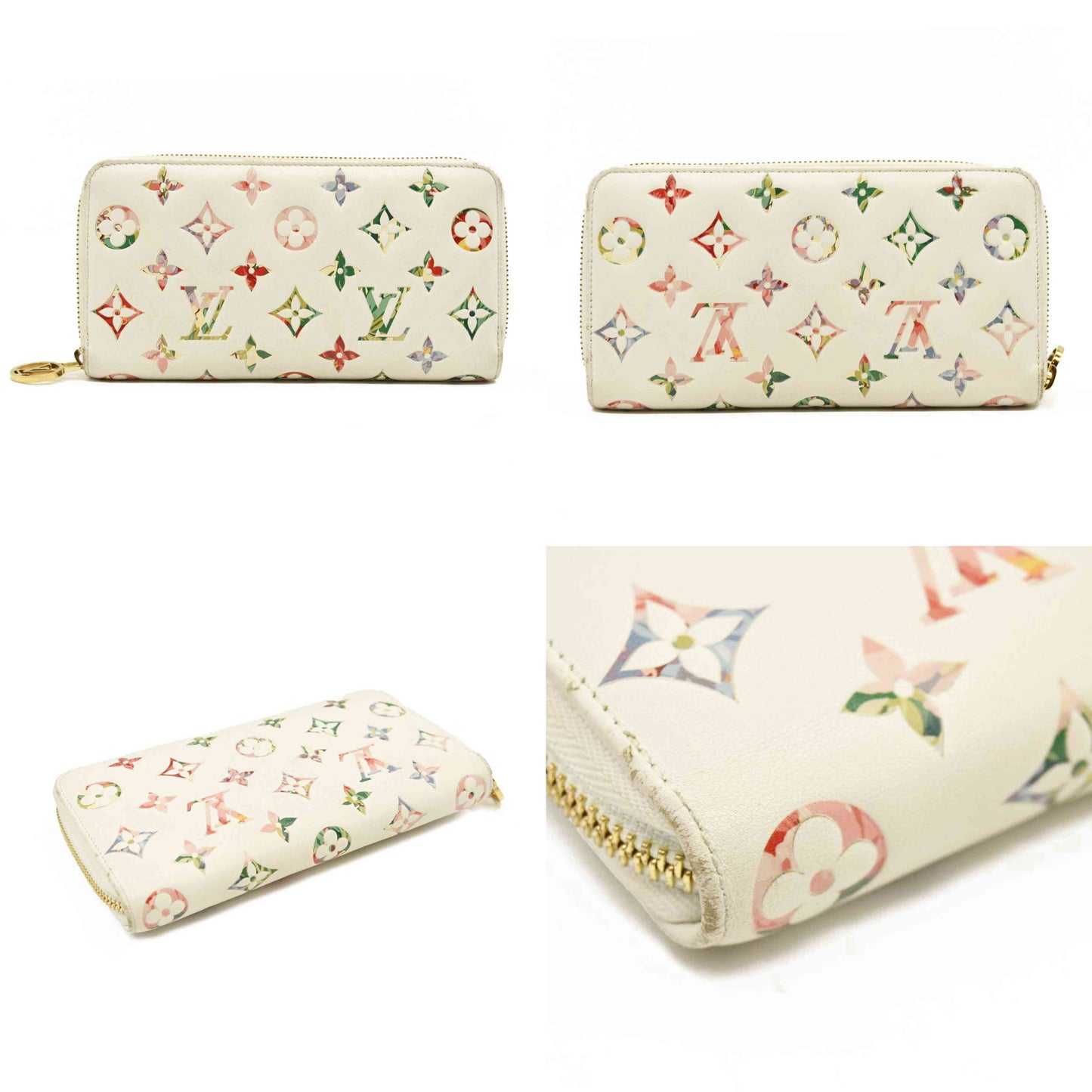 Louis Vuitton Floral LV Garden Leather Zip Around Long Wallet White RFID