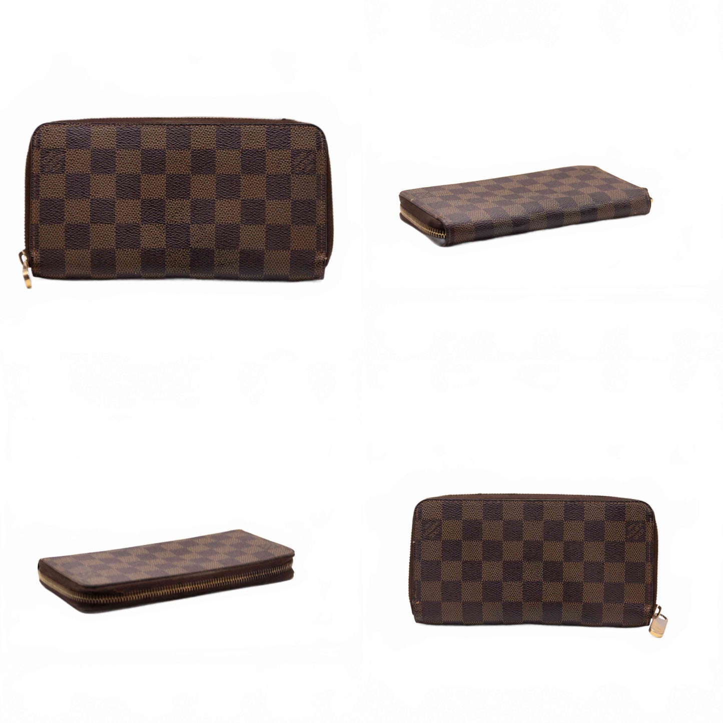 $960 2008 Louis Vuitton Damier Zippy Zip Around Long Wallet Purse Brown CA5018 CA0518