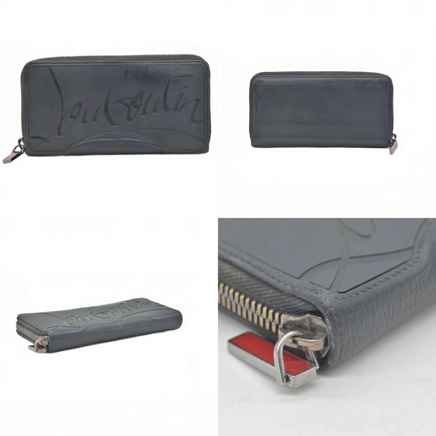 $790 Christian Louboutin Calfskin Panettone Zip Around Wallet Loubi Black